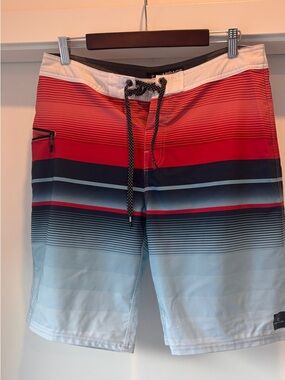 Rip Curl Red, Navy & Light Blue Striped Board Shorts